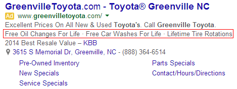 A Google Search Ad with callout extensions - Google Search