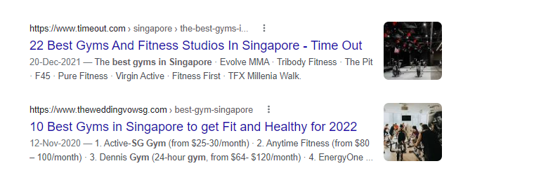 Organic search results for best gym in Singapore - Google Search