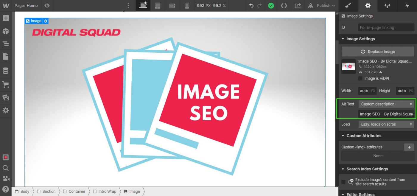 Setting Alt Text for image in Webflow - Snapshot by Digital Squad